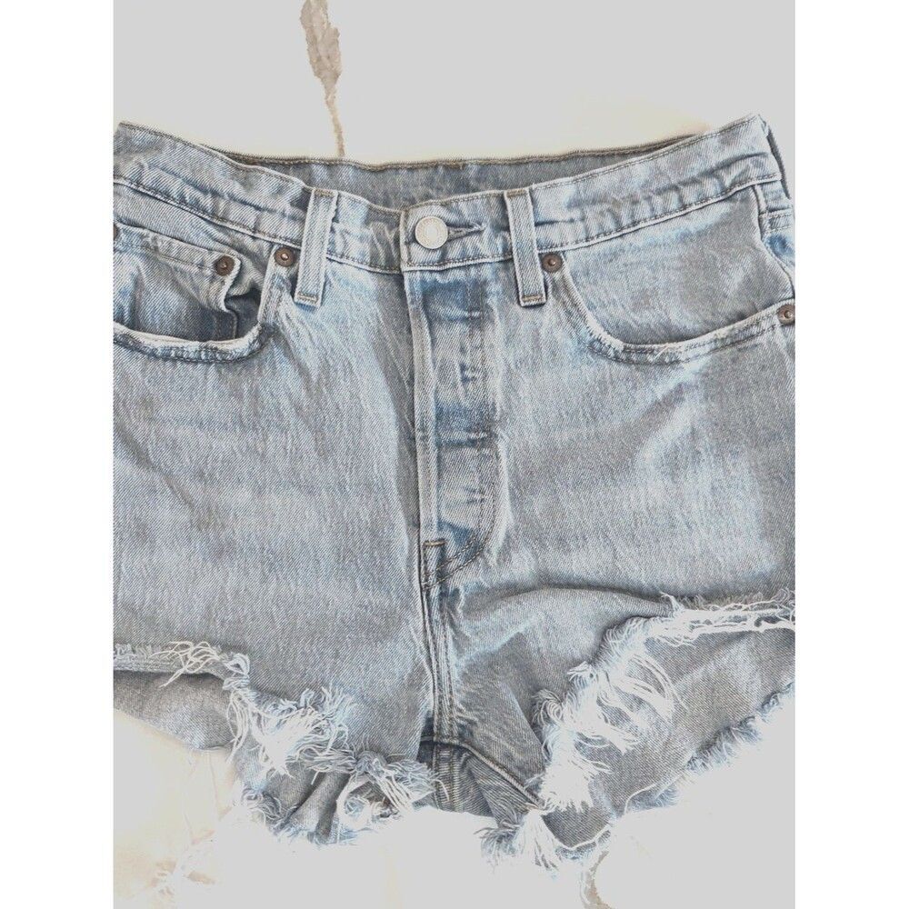 Levi’s 501 Cutoff Denim Shorts High Rise Light Wash Button Fly 27 Grunge Y2K